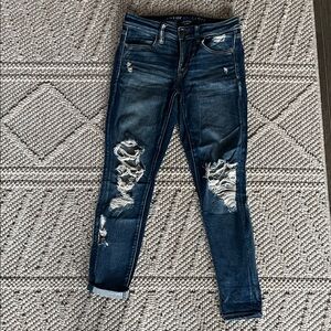 American Eagle Outfitters Dark Blue Distressed Skinny Jeans